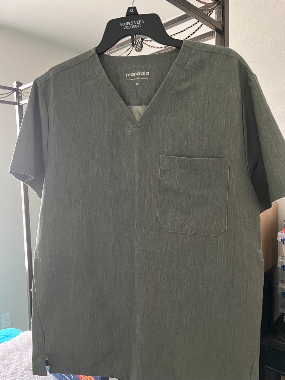 Mandala Men's Olive Green V-Neck Scrub Top